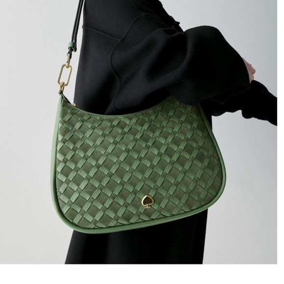 kate spade Handbags - NWT Kate Spade 18k gold KAYLA Large Olive Green Woven Leather Shoulder Bag